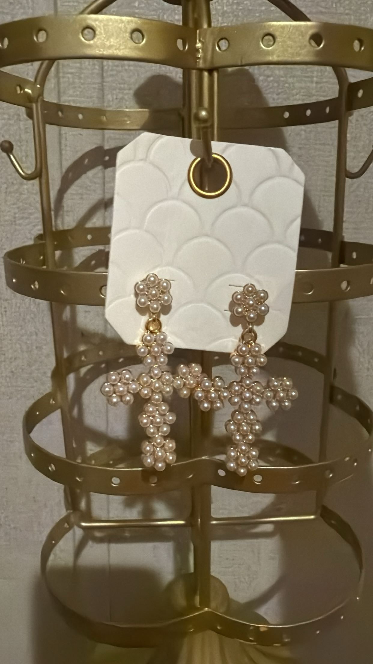 Pearl and Gold Cross Earrings
