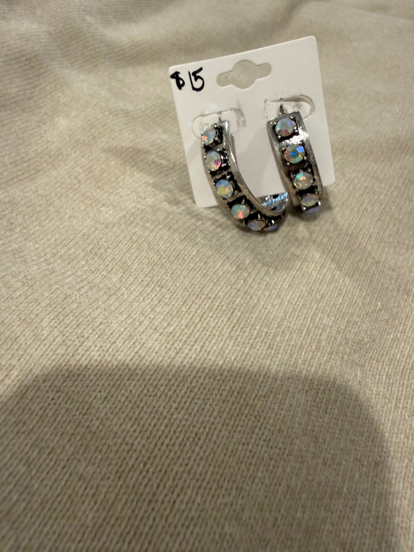 Silver and Iridescent Hoop Earrings
