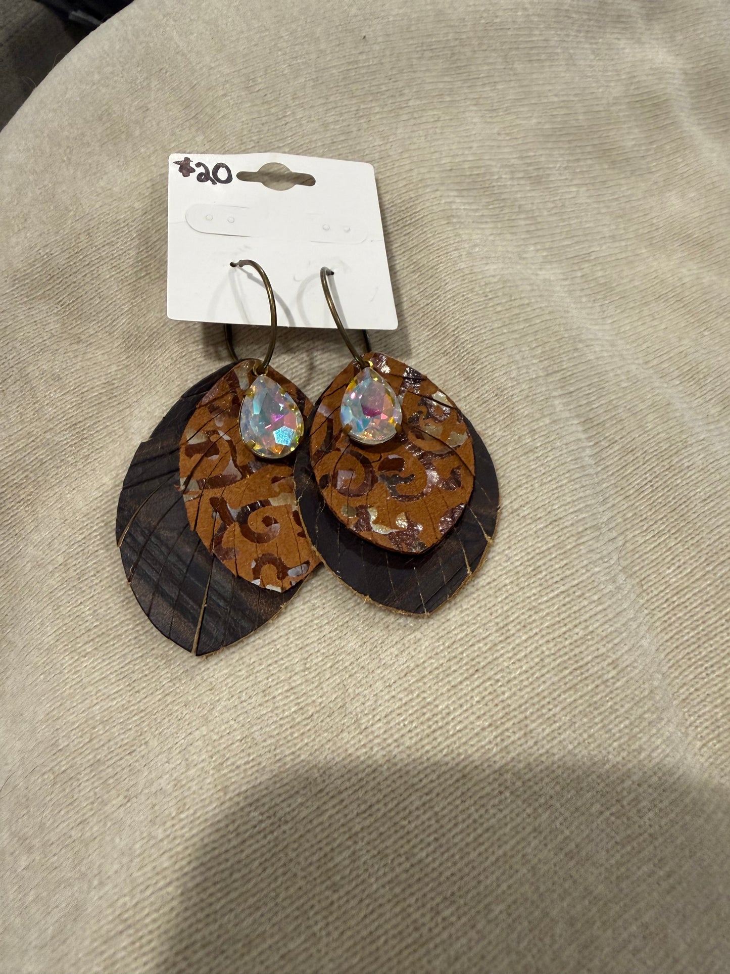 Leather w/ Iridescent Gem Earrings