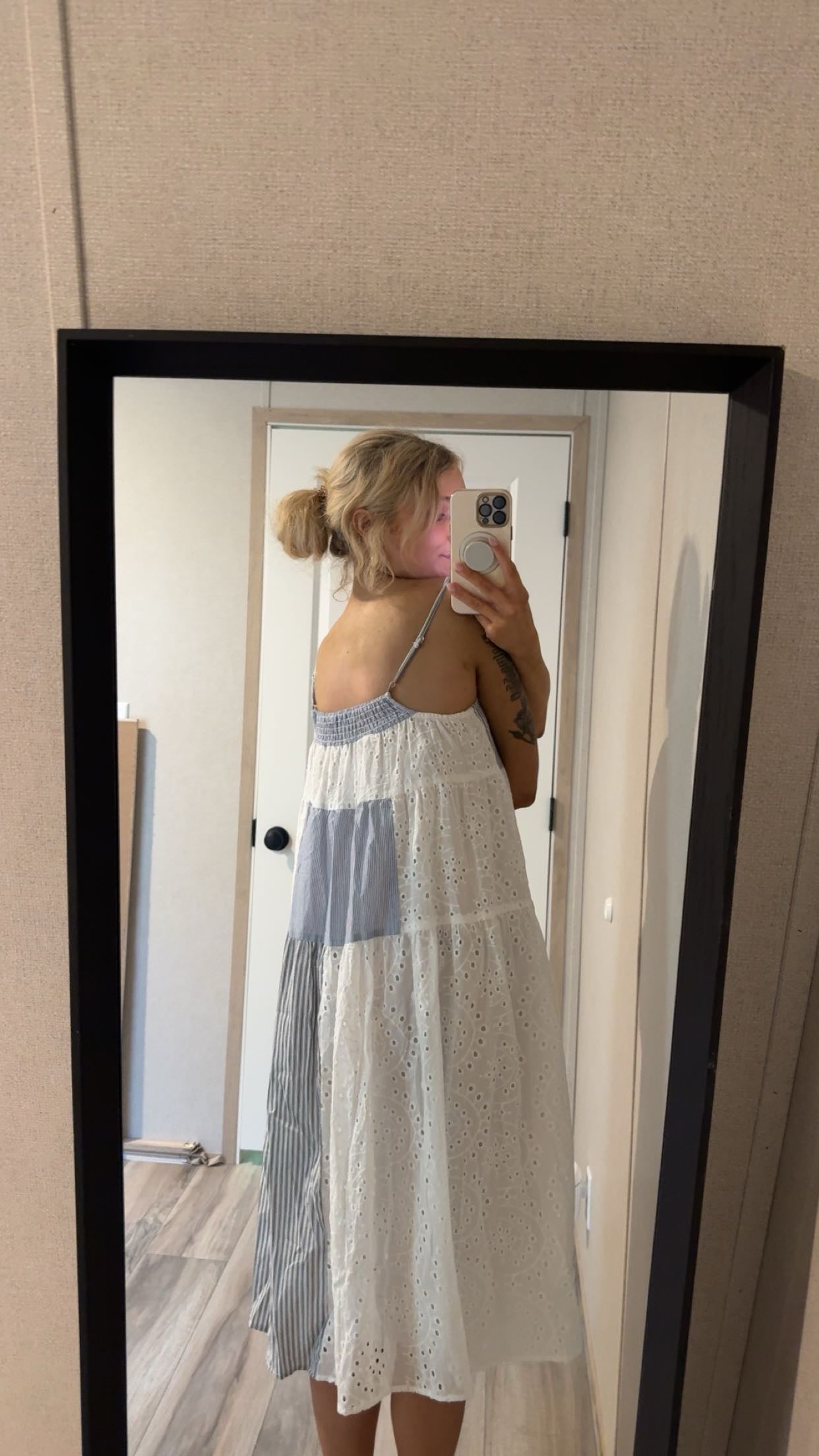 Blue Striped w/ Eyelet Midi Dress