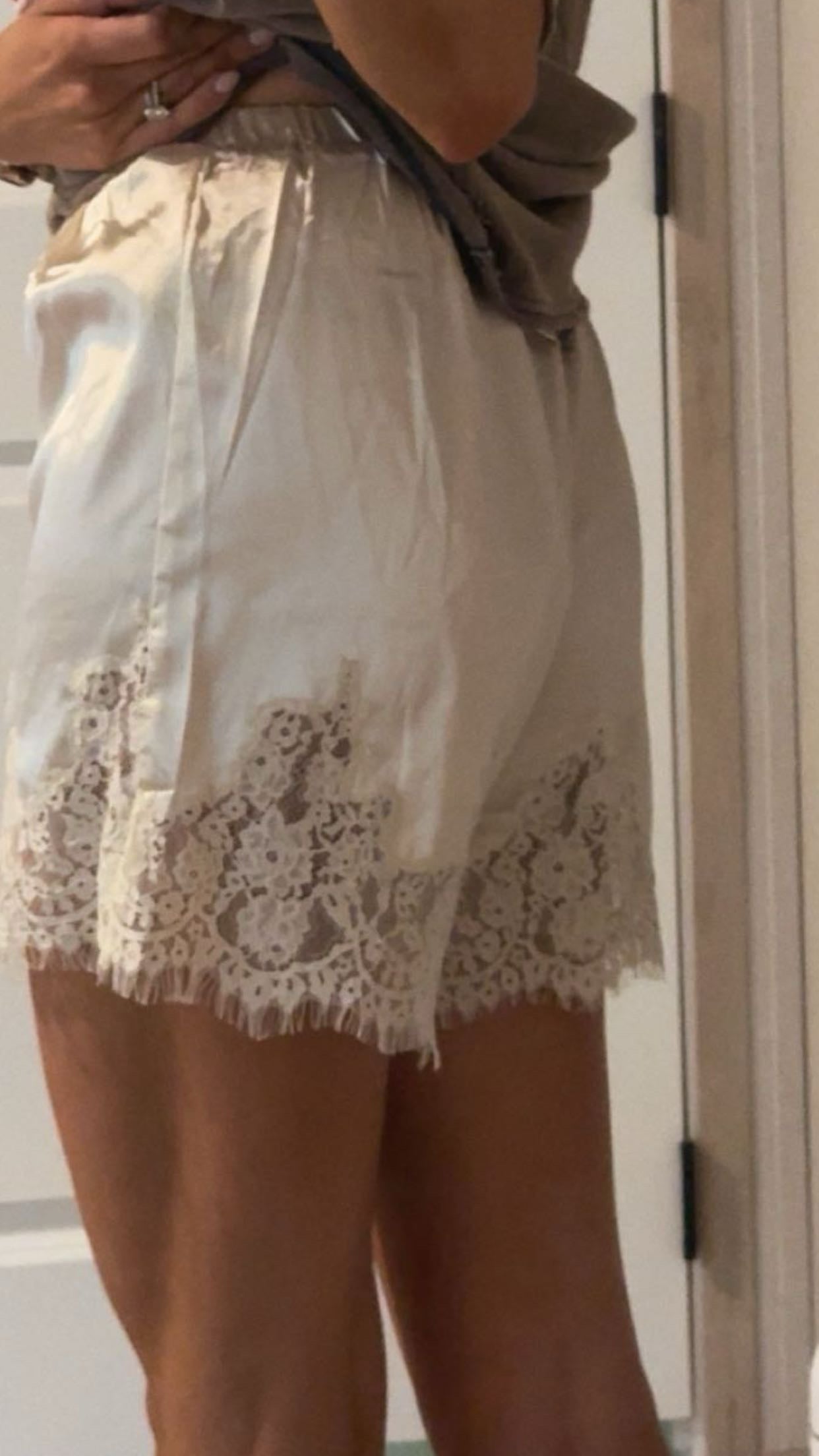 Cream Satin w/ Lace Shorts