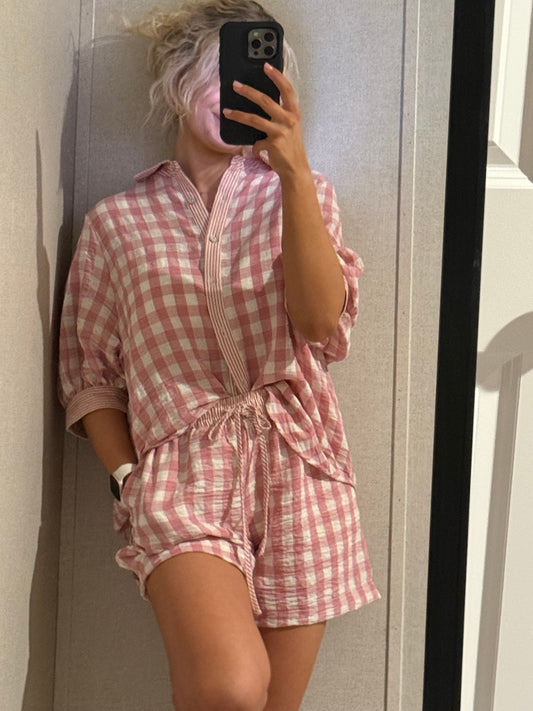 Pink Gingham Short Set