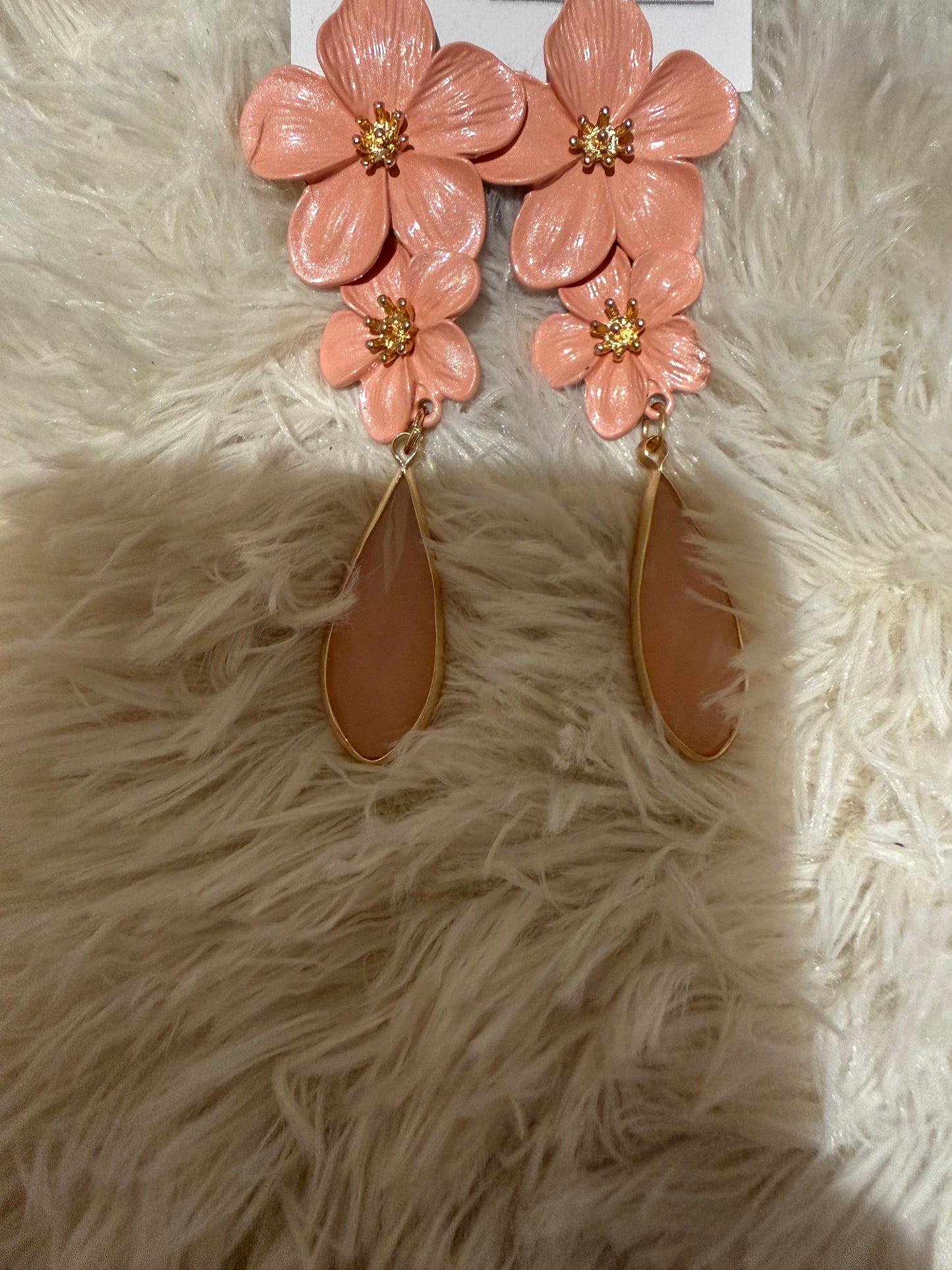 Pink Floral Earrings w/ Pink Drop Stone