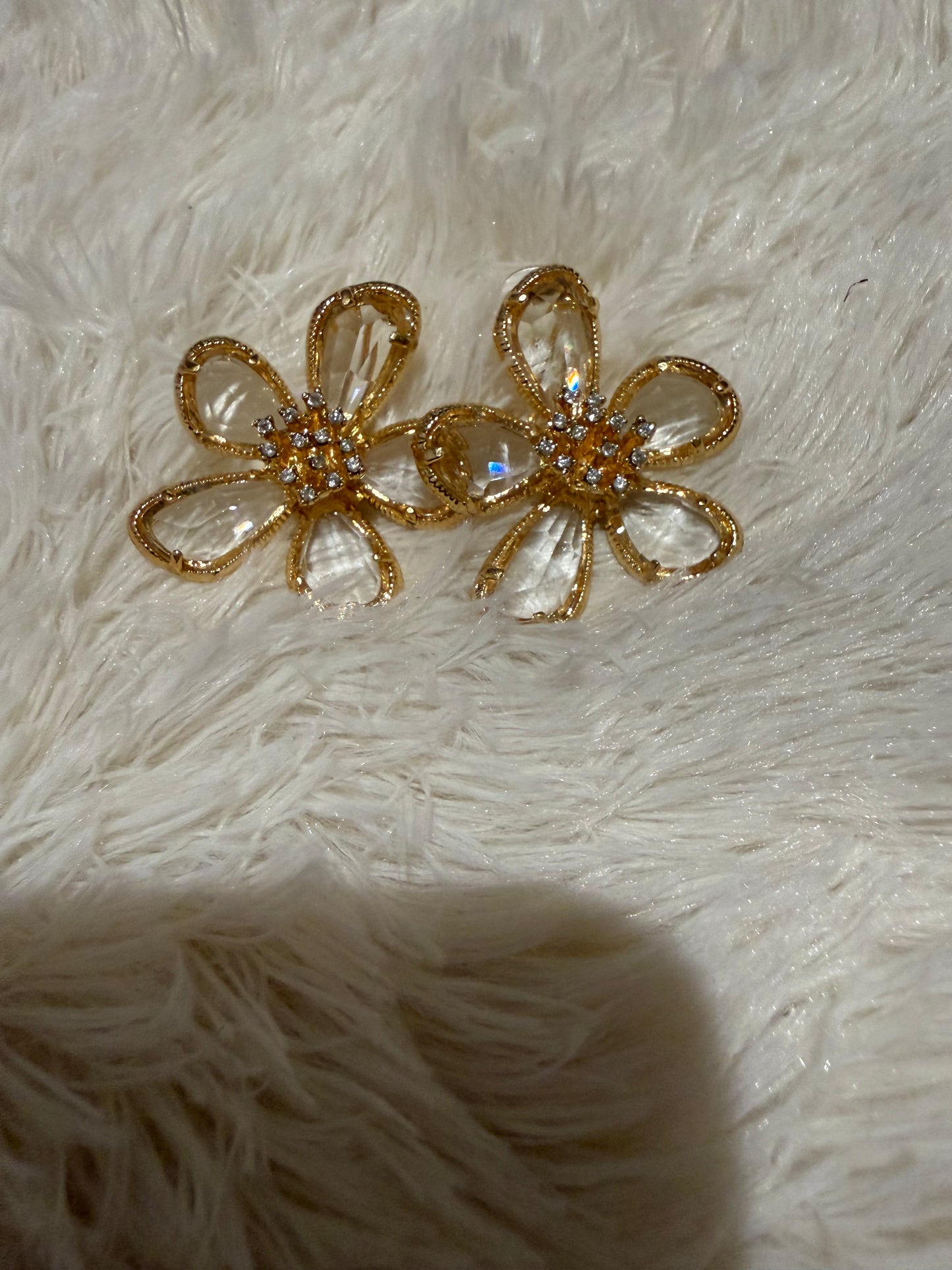 Gold and Crystal Statement Flower Earrings