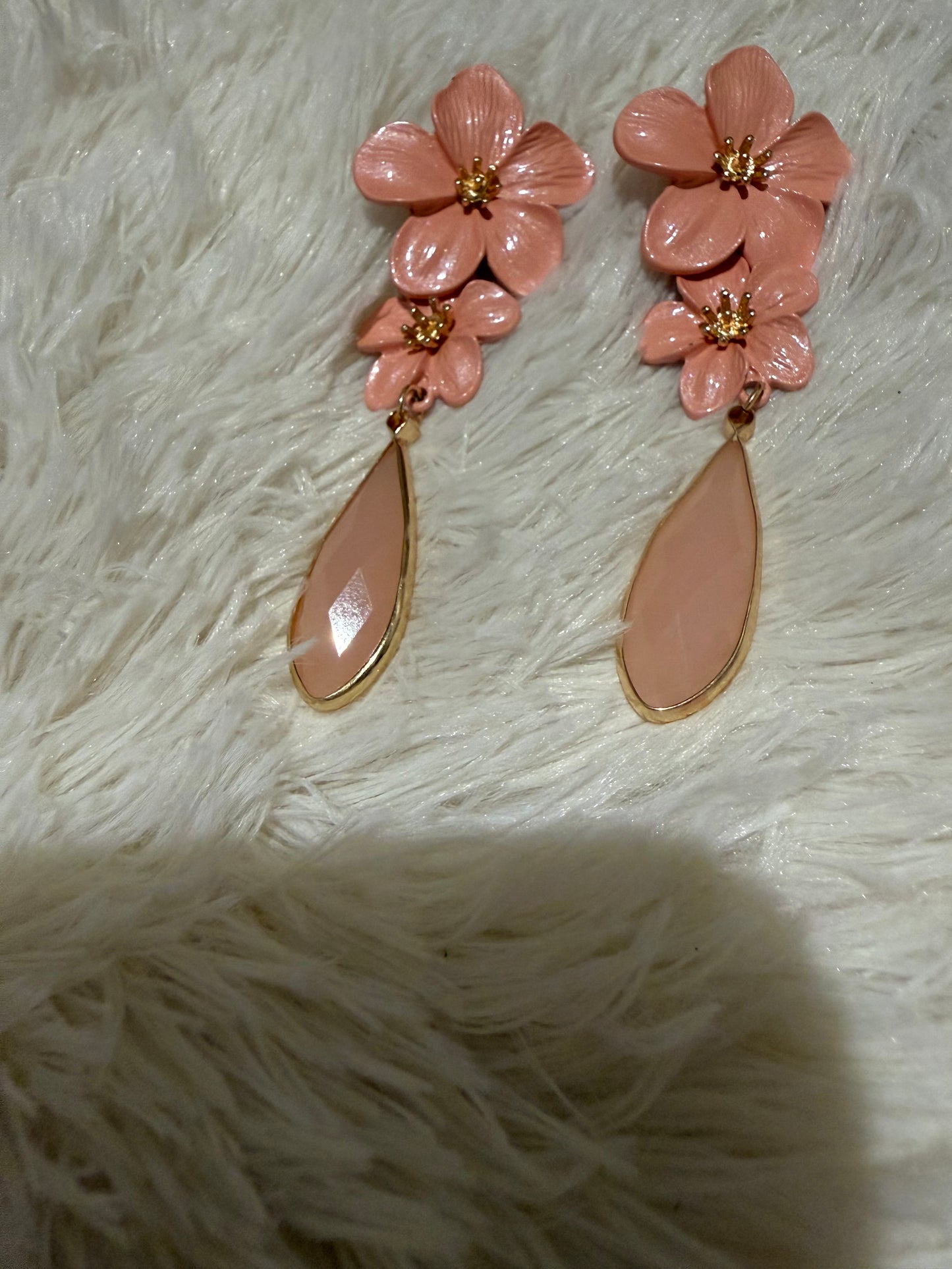 Pink Floral Earrings w/ Pink Drop Stone