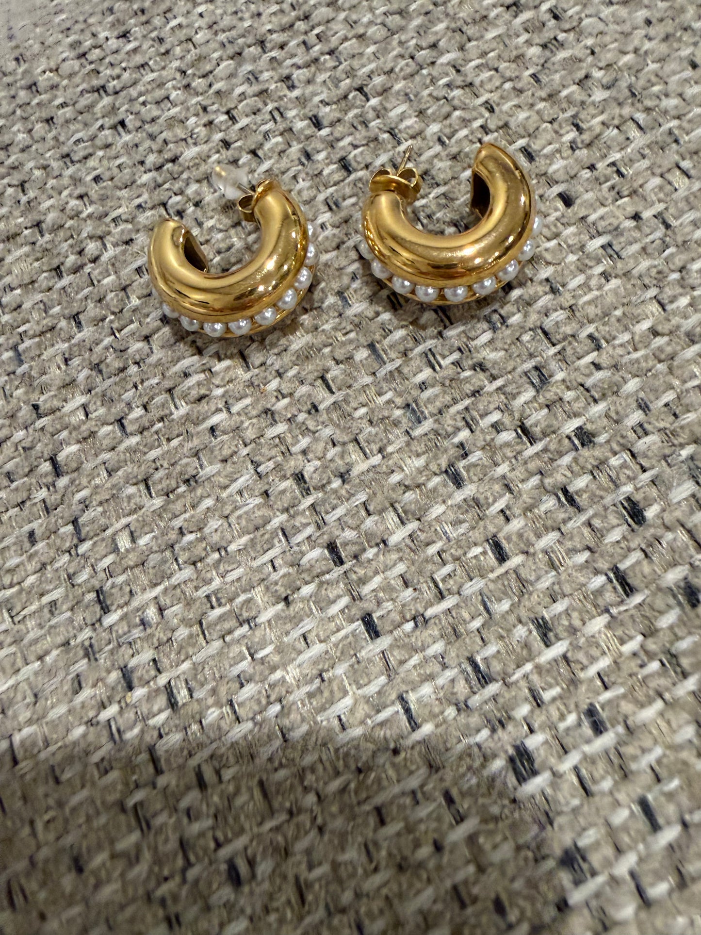 Waterproof Gold & Pearl Hoops
