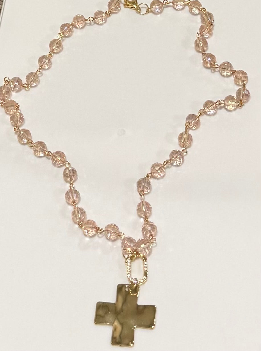Pink w/ Cross Charm Necklace