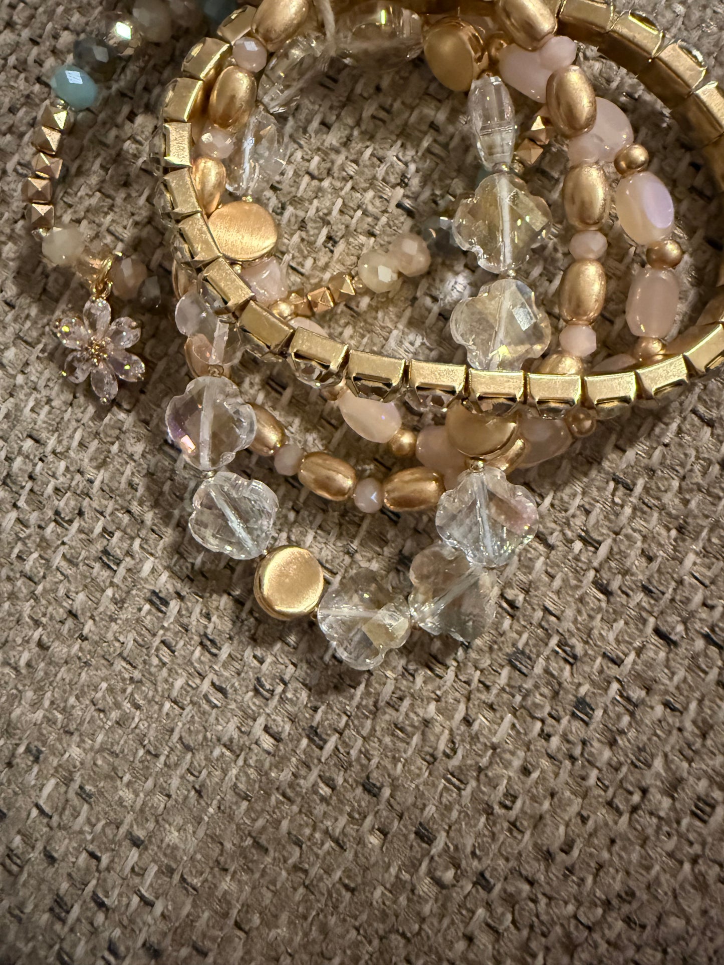 Multicolored Bracelet Stack w/ Flower Charm