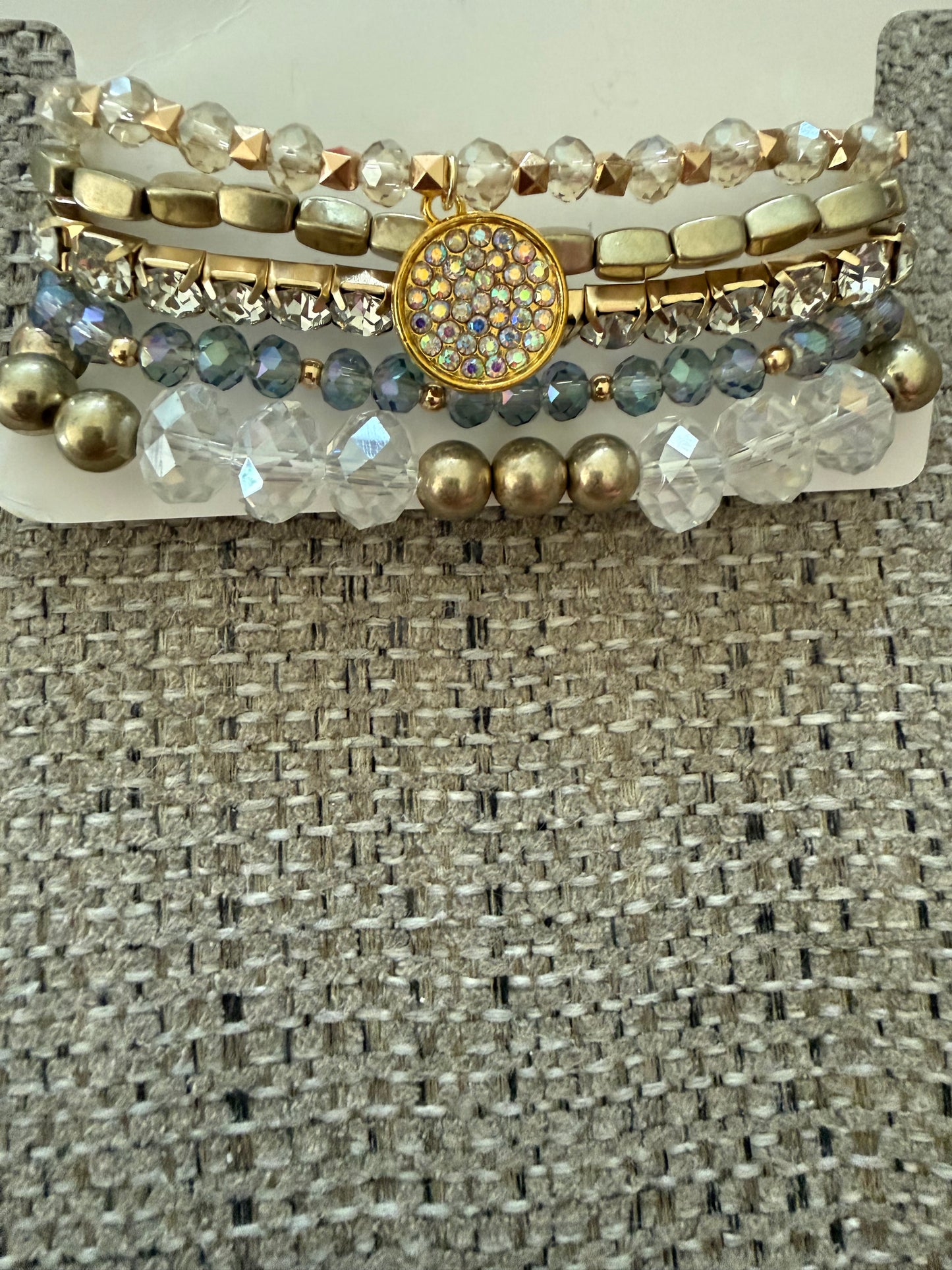 Bling Silver, Blue, & Gold Bracelet Stack
