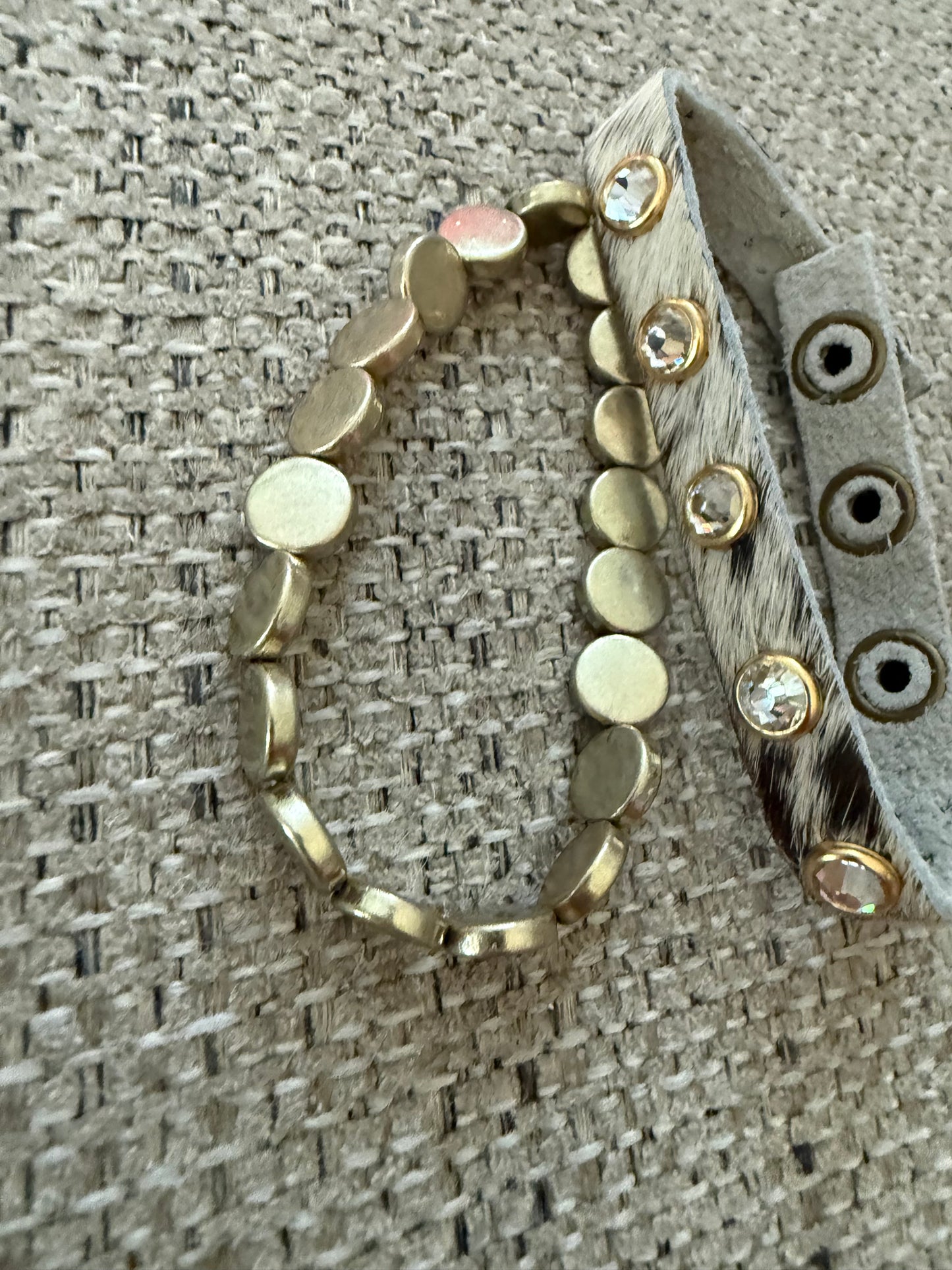 Cowhide Leather Cuff w/ Gold Bracelet